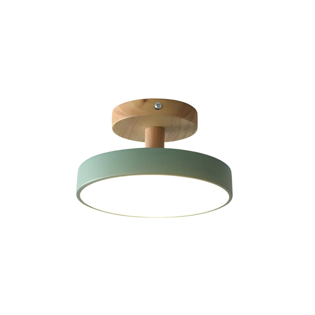Plafondlamp Scandinavisch met Ronde Kap en Houten Basis