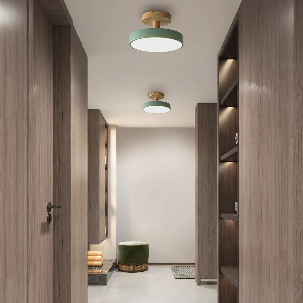 Plafondlamp Scandinavisch met Ronde Kap en Houten Basis