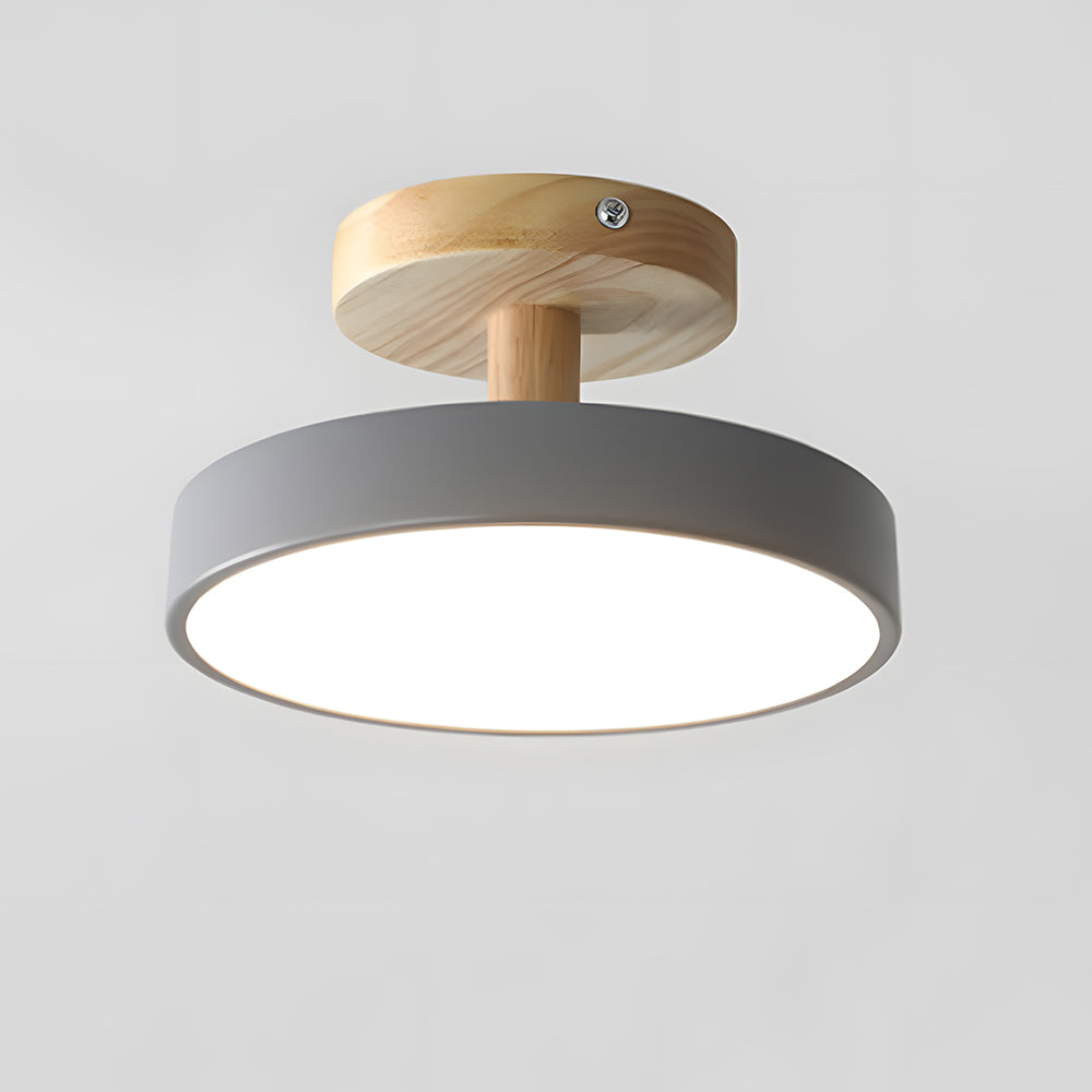Plafondlamp Scandinavisch met Ronde Kap en Houten Basis