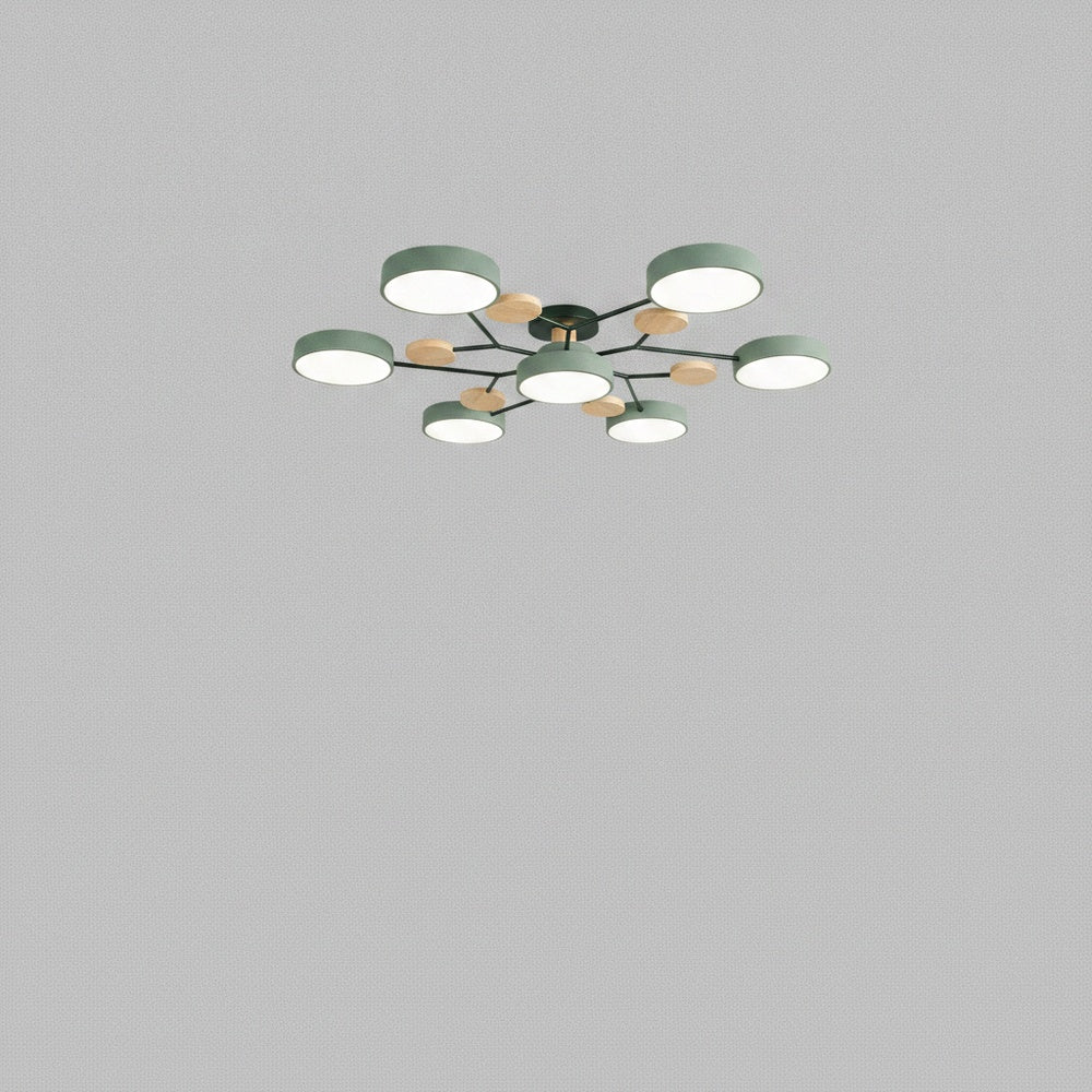 Plafondlamp Scandinavisch met Ronde LED Kappen en Houten Accenten