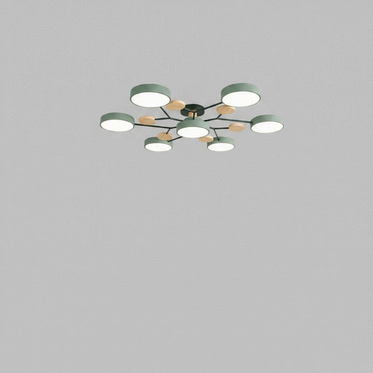 Plafondlamp Scandinavisch met Ronde LED Kappen en Houten Accenten
