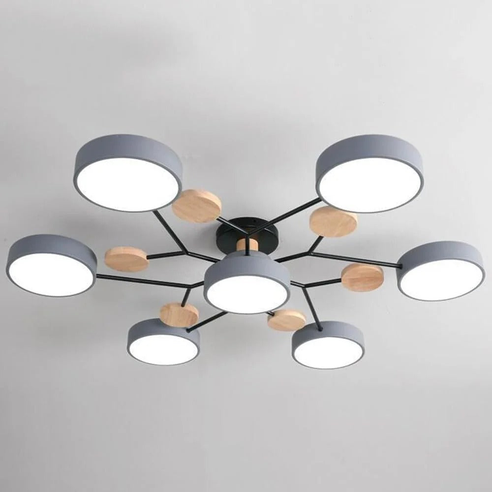 Plafondlamp Scandinavisch met Ronde LED Kappen en Houten Accenten
