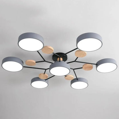 Plafondlamp Scandinavisch met Ronde LED Kappen en Houten Accenten