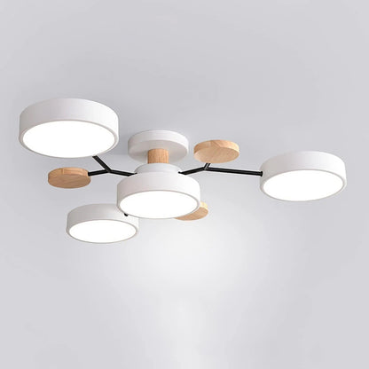 Plafondlamp Scandinavisch met Ronde LED Kappen en Houten Accenten
