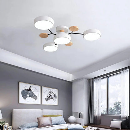 Plafondlamp Scandinavisch met Ronde LED Kappen en Houten Accenten