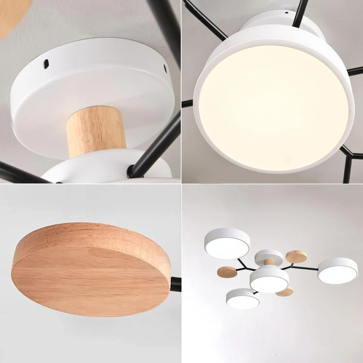 Plafondlamp Scandinavisch met Ronde LED Kappen en Houten Accenten
