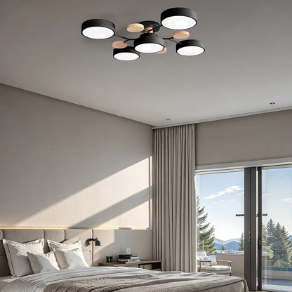 Plafondlamp Scandinavisch met Ronde LED Kappen en Houten Accenten