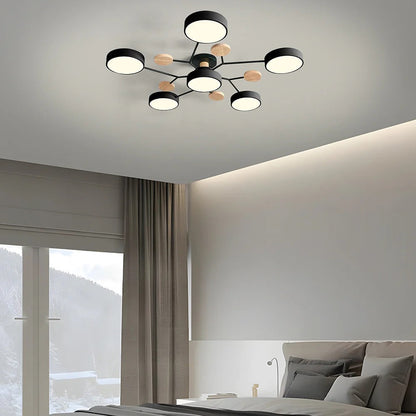 Plafondlamp Scandinavisch met Ronde LED Kappen en Houten Accenten