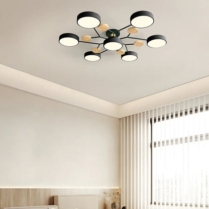 Plafondlamp Scandinavisch met Ronde LED Kappen en Houten Accenten