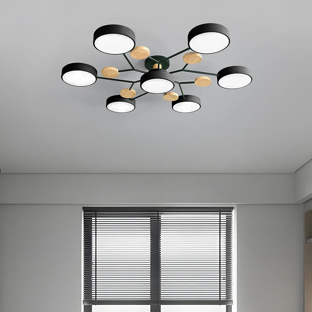 Plafondlamp Scandinavisch met Ronde LED Kappen en Houten Accenten