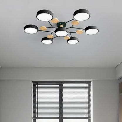 Plafondlamp Scandinavisch met Ronde LED Kappen en Houten Accenten