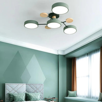 Plafondlamp Scandinavisch met Ronde LED Kappen en Houten Accenten