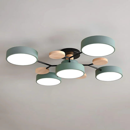 Plafondlamp Scandinavisch met Ronde LED Kappen en Houten Accenten