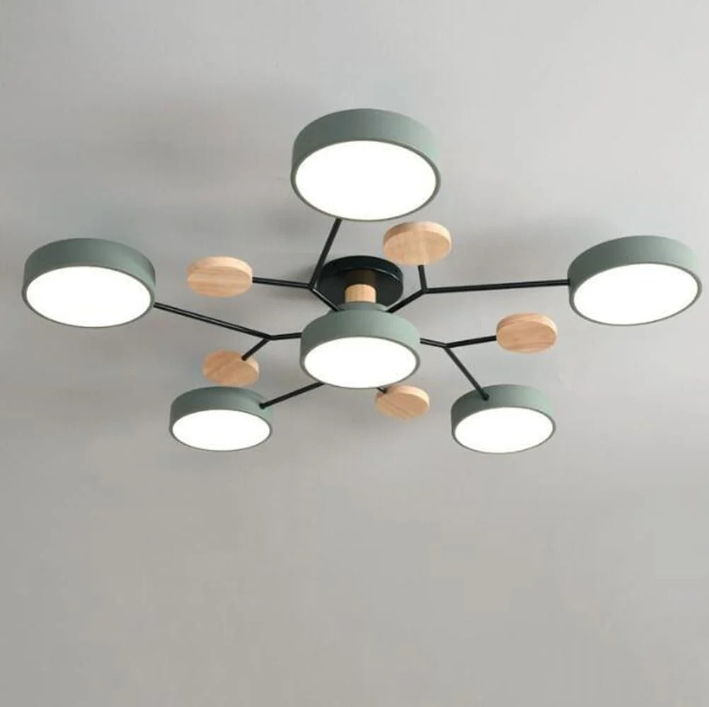 Plafondlamp Scandinavisch met Ronde LED Kappen en Houten Accenten