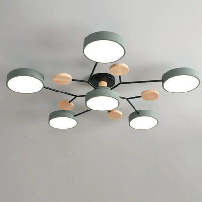 Plafondlamp Scandinavisch met Ronde LED Kappen en Houten Accenten
