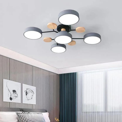 Plafondlamp Scandinavisch met Ronde LED Kappen en Houten Accenten