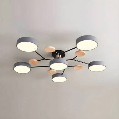 Plafondlamp Scandinavisch met Ronde LED Kappen en Houten Accenten