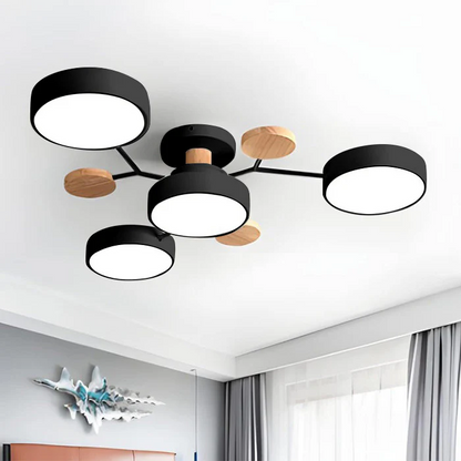 Plafondlamp Scandinavisch met Ronde LED Kappen en Houten Accenten