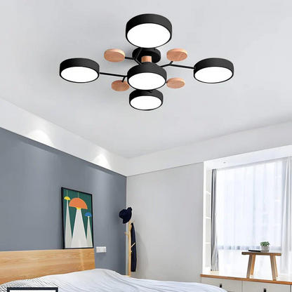 Plafondlamp Scandinavisch met Ronde LED Kappen en Houten Accenten