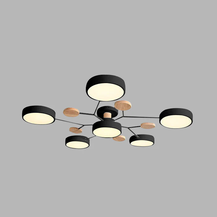 Plafondlamp Scandinavisch met Ronde LED Kappen en Houten Accenten