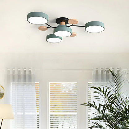 Plafondlamp Scandinavisch met Ronde LED Kappen en Houten Accenten