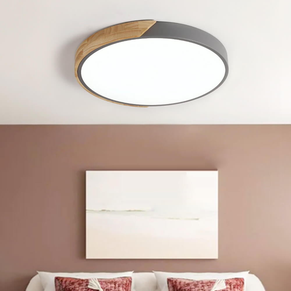 Plafondlamp Scandinavisch Rond met Hout en Dimfunctie via Afstandsbediening