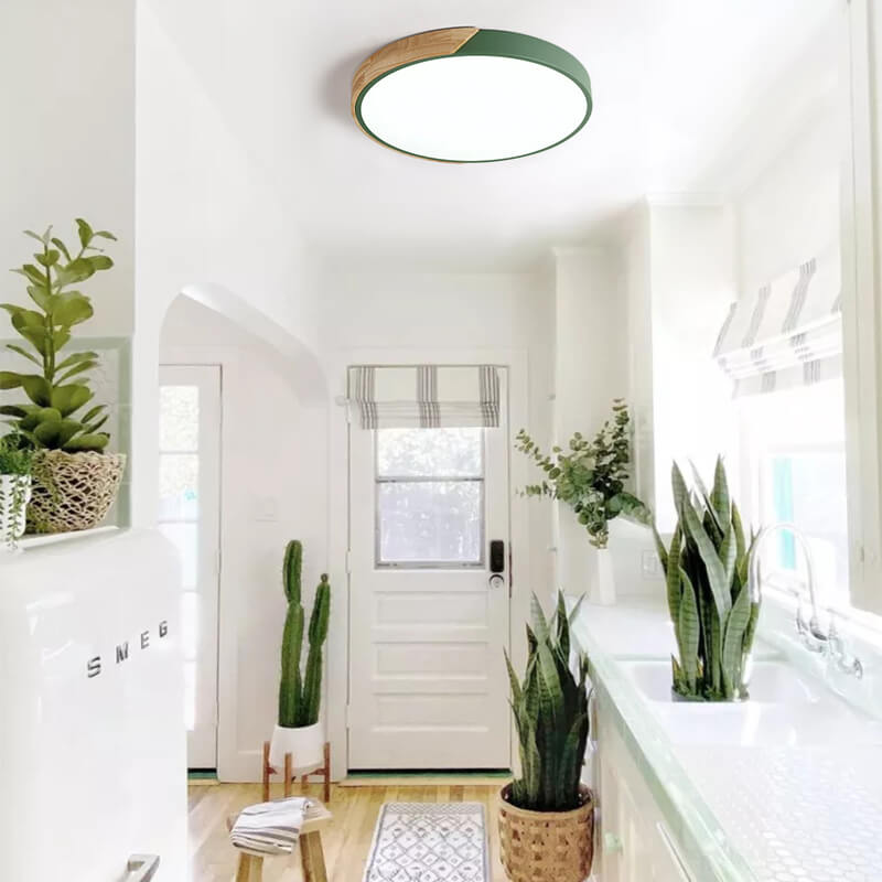 Plafondlamp Scandinavisch Rond met Hout en Dimfunctie via Afstandsbediening