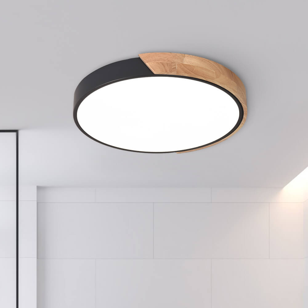 Plafondlamp Scandinavisch Rond met Hout en Dimfunctie via Afstandsbediening