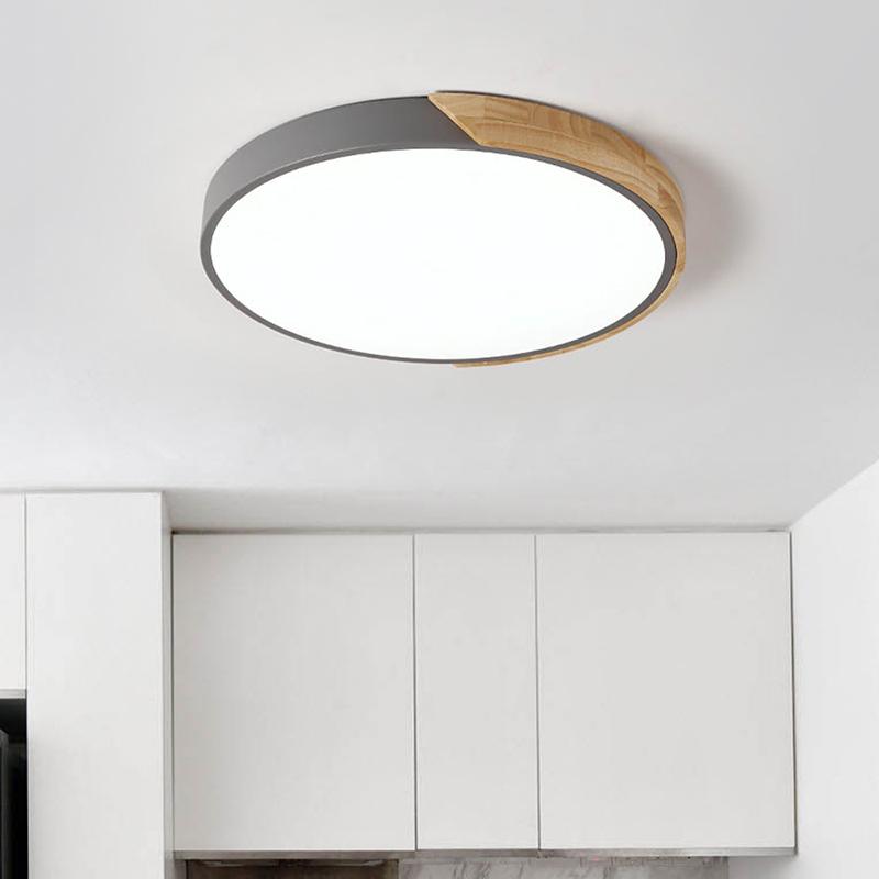Plafondlamp Scandinavisch Rond met Hout en Dimfunctie via Afstandsbediening