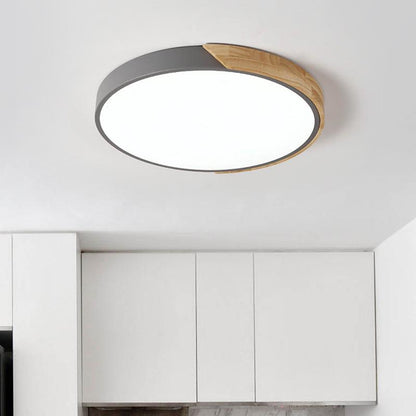 Plafondlamp Scandinavisch Rond met Hout en Dimfunctie via Afstandsbediening