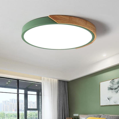 Plafondlamp Scandinavisch Rond met Hout en Dimfunctie via Afstandsbediening