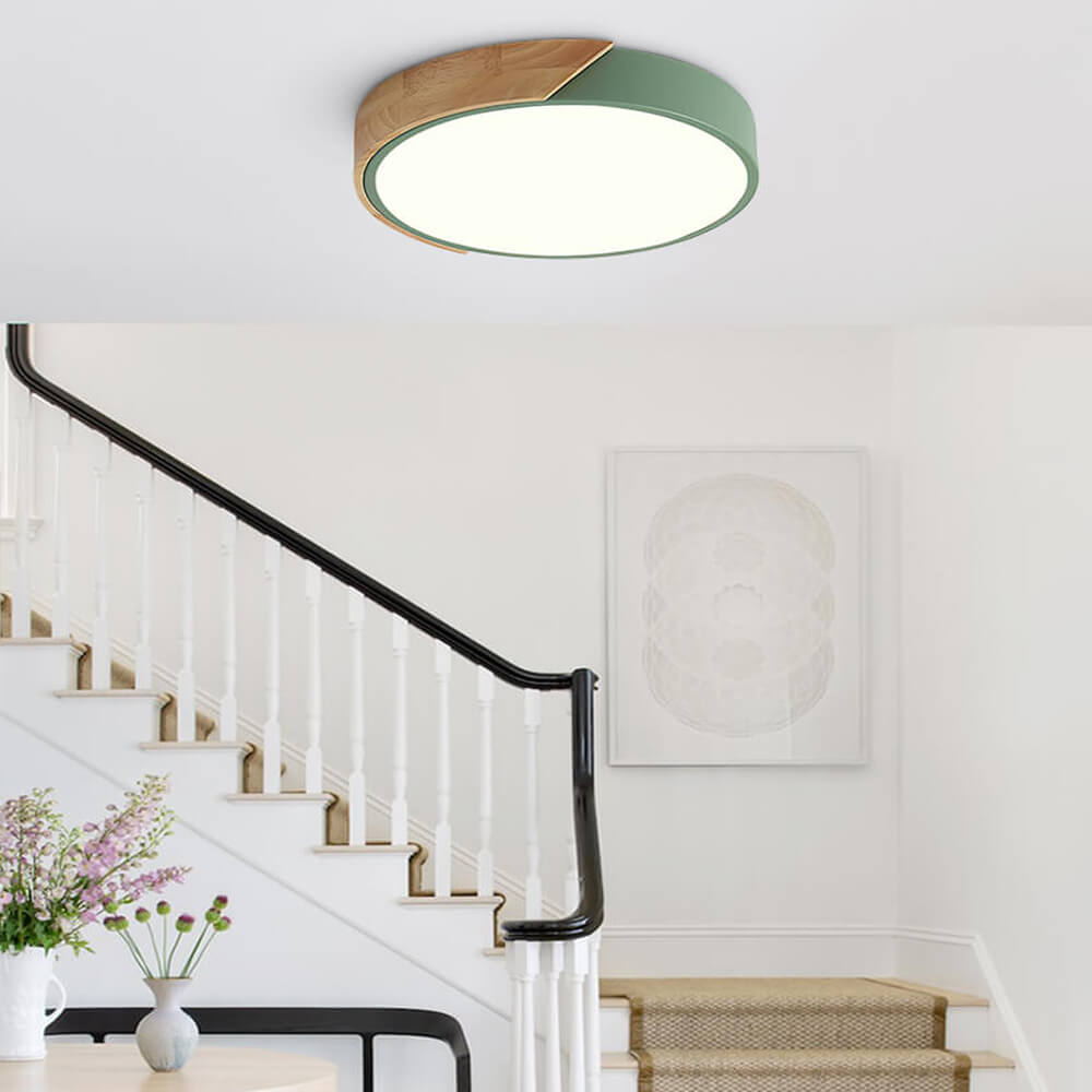Plafondlamp Scandinavisch Rond met Hout en Dimfunctie via Afstandsbediening