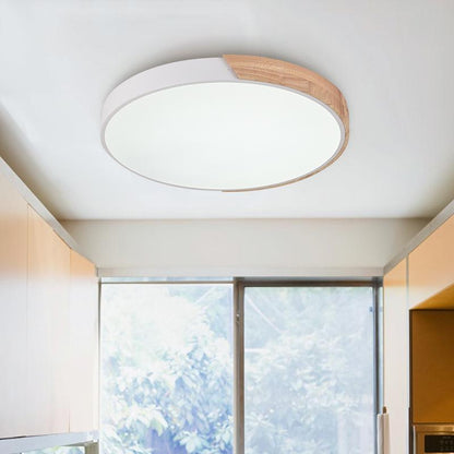 Plafondlamp Scandinavisch Rond met Hout en Dimfunctie via Afstandsbediening