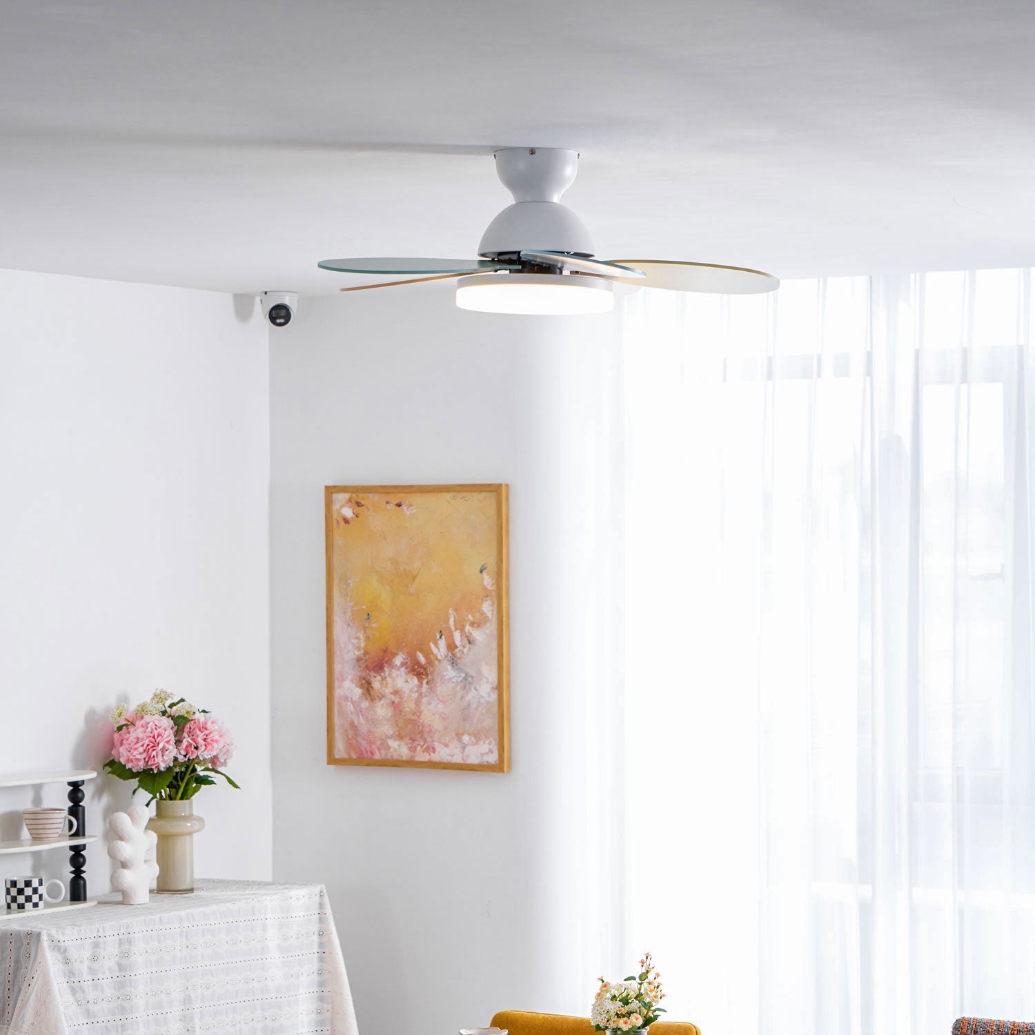 Plafondventilator met Lamp Bloembladdesign DC Motor 6 Snelheden