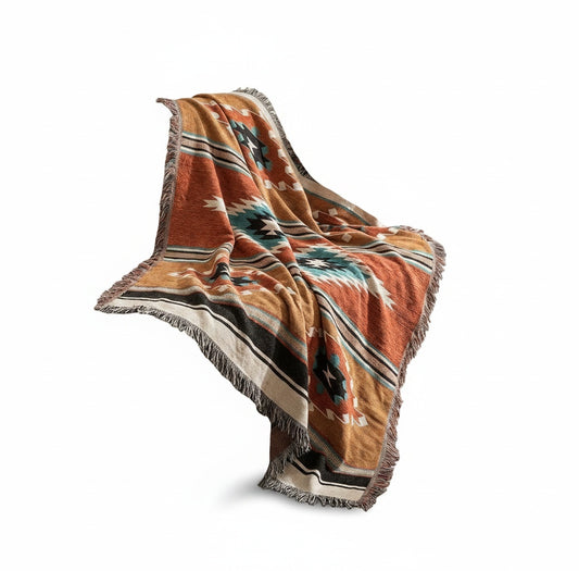 Plaid Deken met Boho Aztec Patroon en Franjes voor Bank of Bed