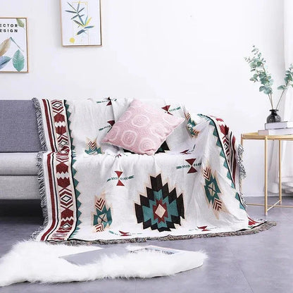 Plaid Deken met Boho Aztec Patroon en Franjes voor Bank of Bed ##POS:10##