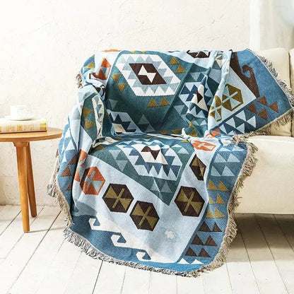 Plaid Deken met Boho Aztec Patroon en Franjes voor Bank of Bed
