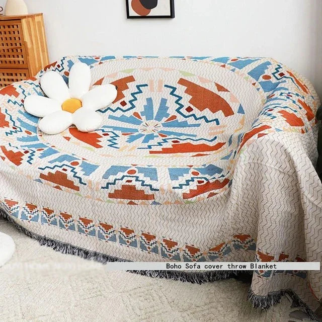 Plaid Deken met Boho Aztec Patroon en Franjes voor Bank of Bed