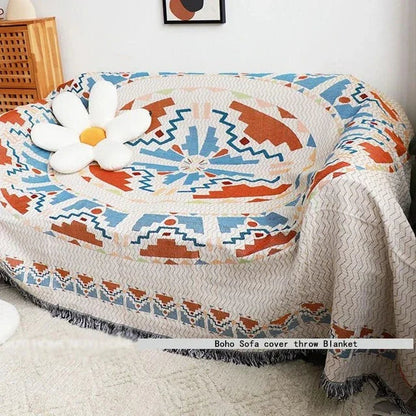 Plaid Deken met Boho Aztec Patroon en Franjes voor Bank of Bed
