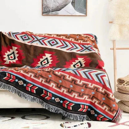 Plaid Deken met Boho Aztec Patroon en Franjes voor Bank of Bed