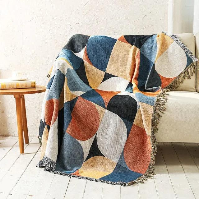 Plaid Deken met Boho Aztec Patroon en Franjes voor Bank of Bed