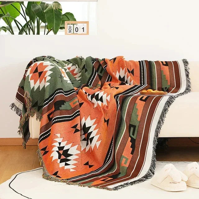 Plaid Deken met Boho Aztec Patroon en Franjes voor Bank of Bed ##POS:4##