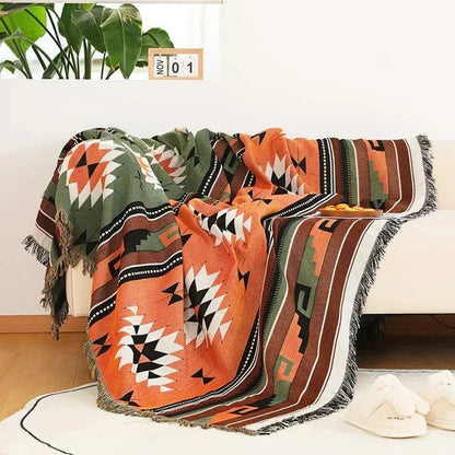 Plaid Deken met Boho Aztec Patroon en Franjes voor Bank of Bed ##POS:4##