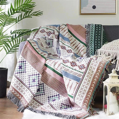 Plaid Deken met Boho Aztec Patroon en Franjes voor Bank of Bed