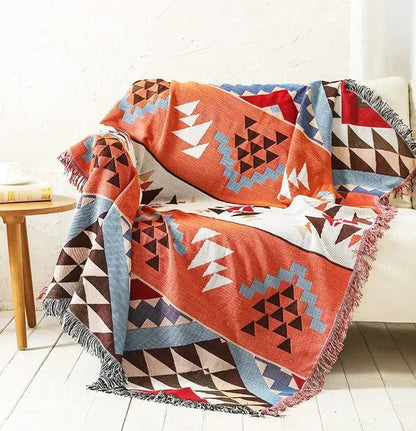 Plaid Deken met Boho Aztec Patroon en Franjes voor Bank of Bed