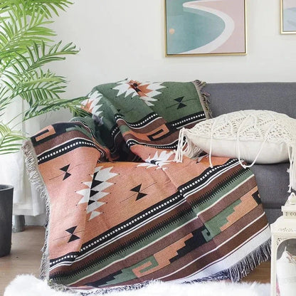 Plaid Deken met Boho Aztec Patroon en Franjes voor Bank of Bed