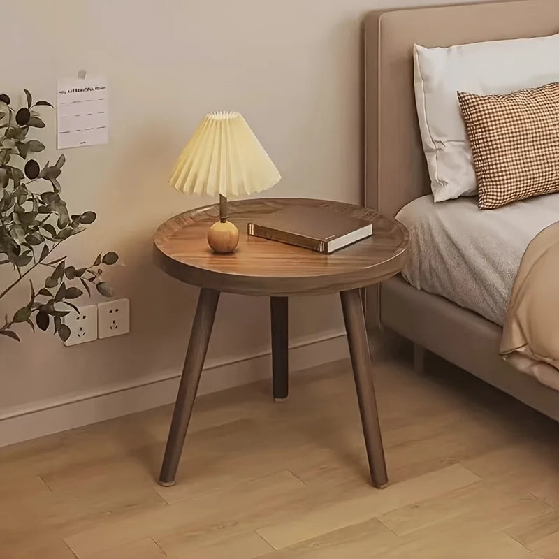 Ronde Houten Bijzettafel Scandinavisch met Dienblad Top en Drie Poten