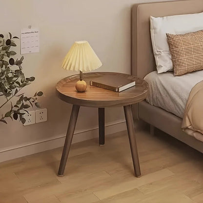 Ronde Houten Bijzettafel Scandinavisch met Dienblad Top en Drie Poten