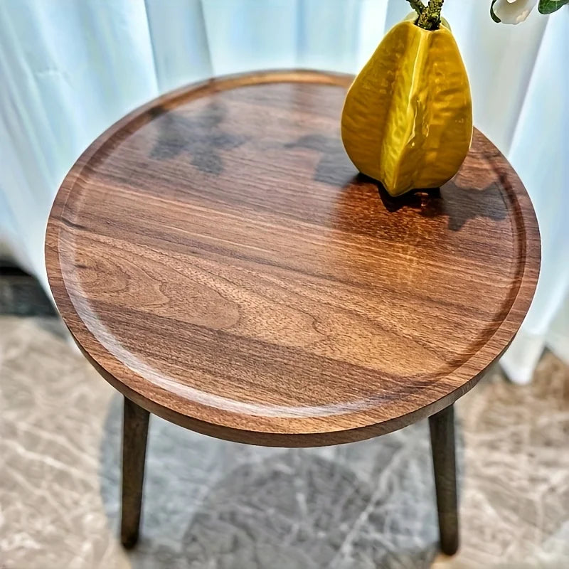 Ronde Houten Bijzettafel Scandinavisch met Dienblad Top en Drie Poten