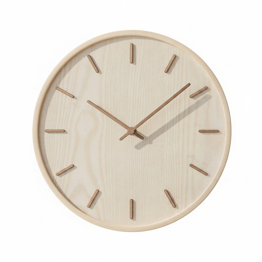 Ronde Wandklok Scandinavisch Minimalistisch met Houten Wijzerplaat en Stil Uurwerk